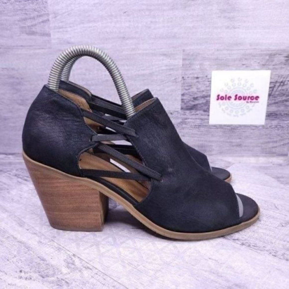 Susina Pierson Lea Leather Block Heeled Peep Toe Bootie Black Women's sz 7